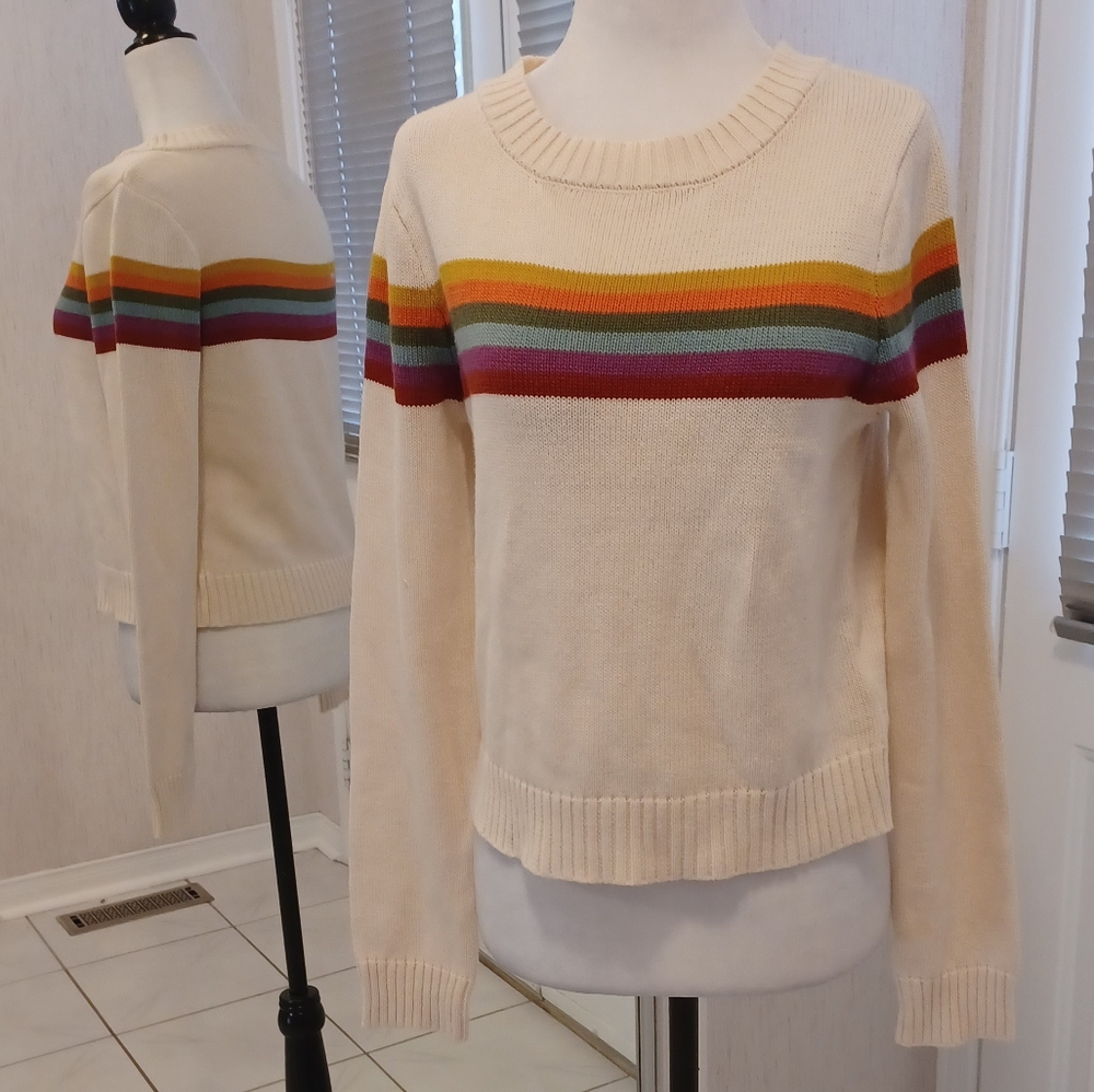 Forever 21 Cozy Knit Slightly Cropped Sweater with Rainbow Stripe Design